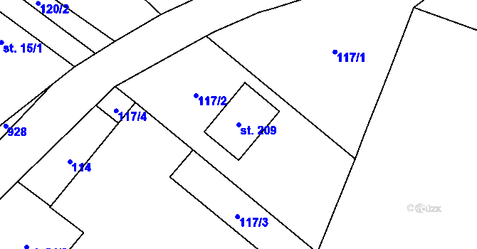 Parcela st. 209 v KÚ Starý Smolivec, Katastrální mapa