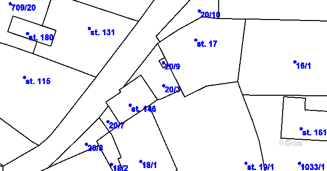 Parcela st. 20/3 v KÚ Choteč u Lázní Bělohradu, Katastrální mapa