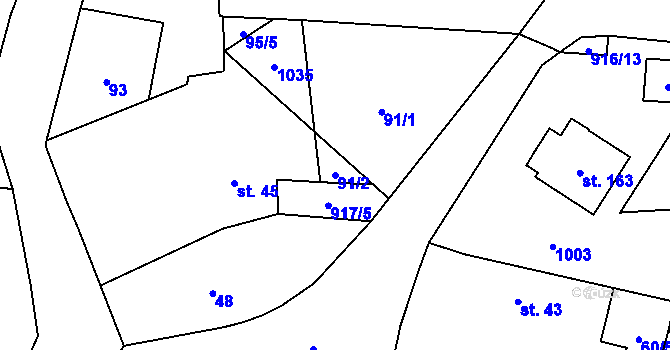 Parcela st. 91/2 v KÚ Choteč u Lázní Bělohradu, Katastrální mapa
