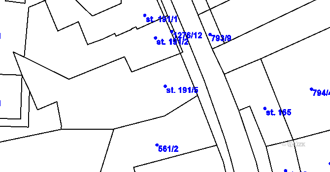 Parcela st. 191/5 v KÚ Mlázovice, Katastrální mapa