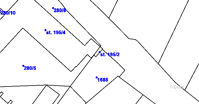 Parcela st. 195/2 v KÚ Mlázovice, Katastrální mapa