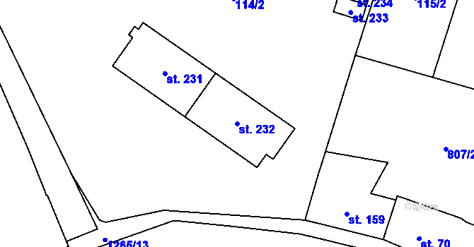 Parcela st. 232 v KÚ Mlázovice, Katastrální mapa