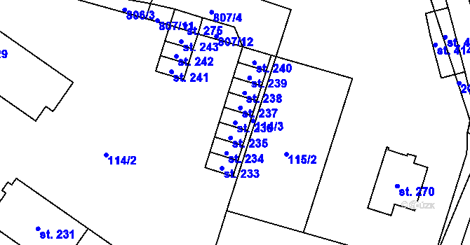Parcela st. 236 v KÚ Mlázovice, Katastrální mapa