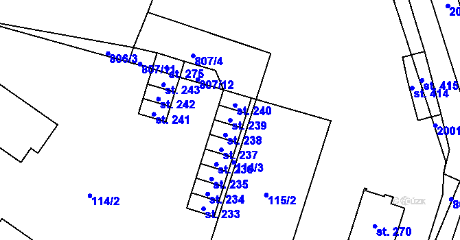 Parcela st. 239 v KÚ Mlázovice, Katastrální mapa