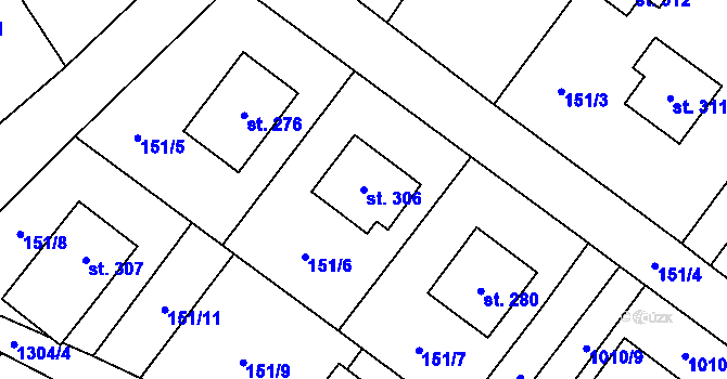 Parcela st. 306 v KÚ Mlázovice, Katastrální mapa