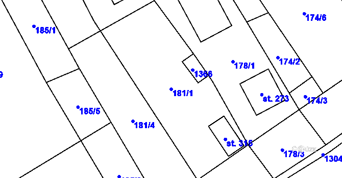 Parcela st. 181/1 v KÚ Mlázovice, Katastrální mapa