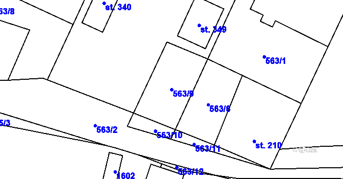 Parcela st. 563/9 v KÚ Mlázovice, Katastrální mapa
