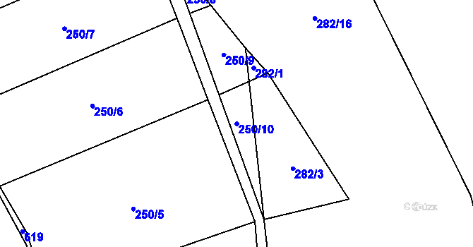 Parcela st. 250/10 v KÚ Svatojanský Újezd, Katastrální mapa