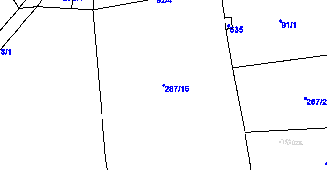 Parcela st. 287/16 v KÚ Svatojanský Újezd, Katastrální mapa