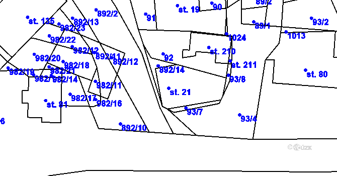 Parcela st. 21 v KÚ Šárovcova Lhota, Katastrální mapa