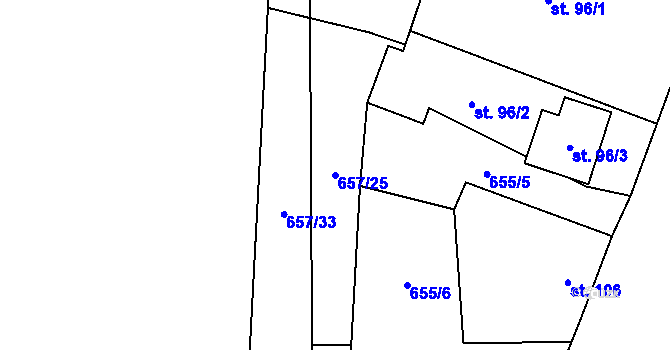 Parcela st. 657/25 v KÚ Šárovcova Lhota, Katastrální mapa