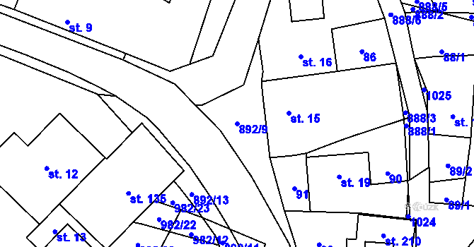 Parcela st. 892/9 v KÚ Šárovcova Lhota, Katastrální mapa