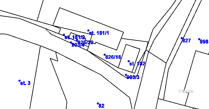 Parcela st. 826/18 v KÚ Šárovcova Lhota, Katastrální mapa