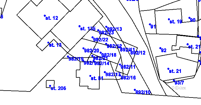 Parcela st. 982/18 v KÚ Šárovcova Lhota, Katastrální mapa