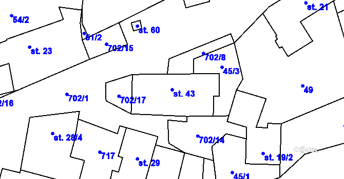 Parcela st. 43 v KÚ Mlázovy, Katastrální mapa