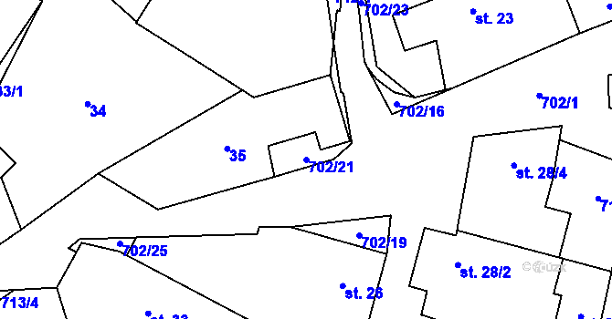 Parcela st. 702/21 v KÚ Mlázovy, Katastrální mapa