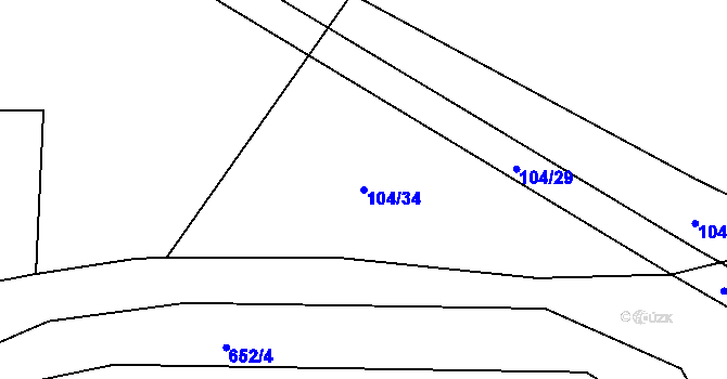 Parcela st. 104/34 v KÚ Mlázovy, Katastrální mapa