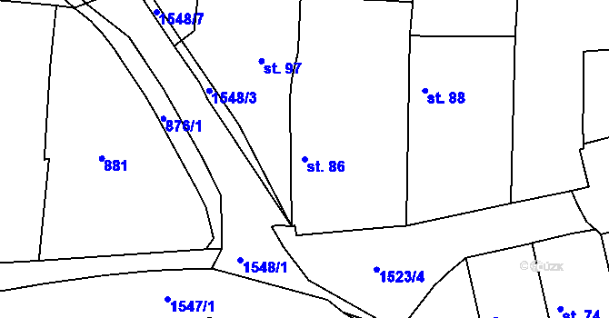 Parcela st. 86 v KÚ Mlečice, Katastrální mapa