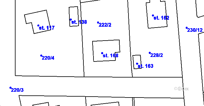 Parcela st. 168 v KÚ Mlečice, Katastrální mapa