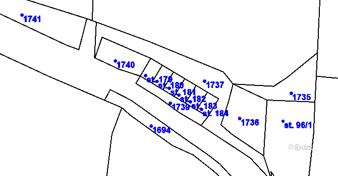Parcela st. 181 v KÚ Mlečice, Katastrální mapa