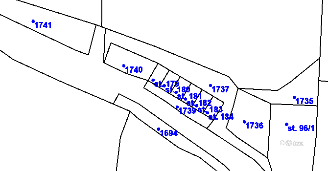 Parcela st. 180 v KÚ Mlečice, Katastrální mapa