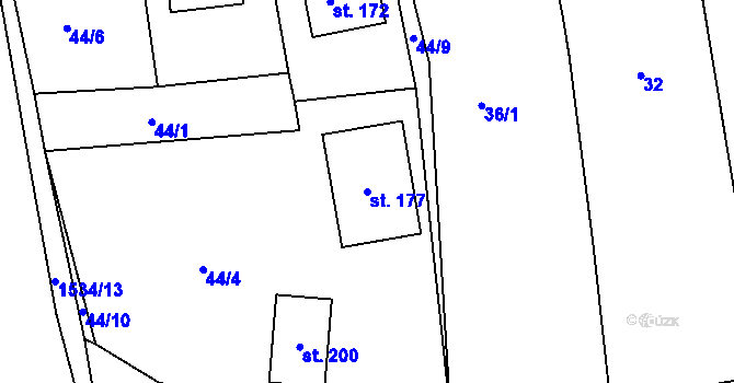 Parcela st. 177 v KÚ Mlečice, Katastrální mapa