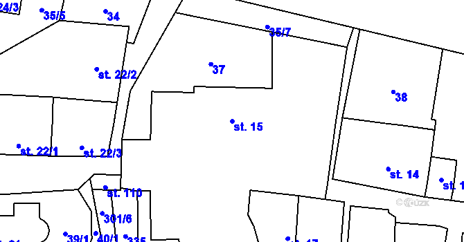 Parcela st. 15 v KÚ Mlékojedy u Litoměřic, Katastrální mapa