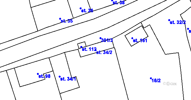 Parcela st. 34/2 v KÚ Mlékojedy u Litoměřic, Katastrální mapa