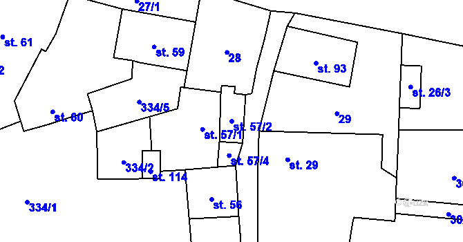 Parcela st. 57/2 v KÚ Mlékojedy u Litoměřic, Katastrální mapa