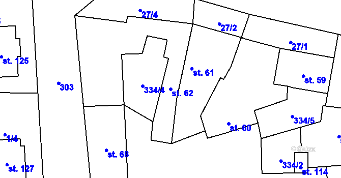 Parcela st. 62 v KÚ Mlékojedy u Litoměřic, Katastrální mapa