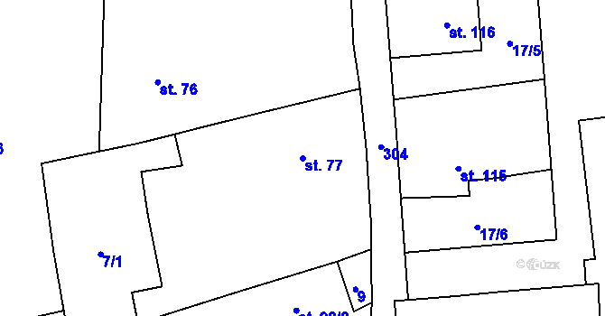 Parcela st. 77 v KÚ Mlékojedy u Litoměřic, Katastrální mapa