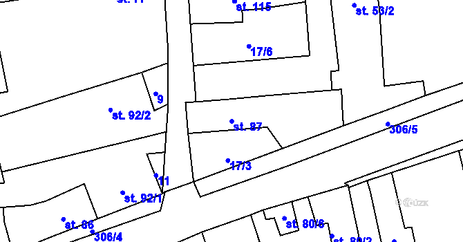 Parcela st. 87 v KÚ Mlékojedy u Litoměřic, Katastrální mapa
