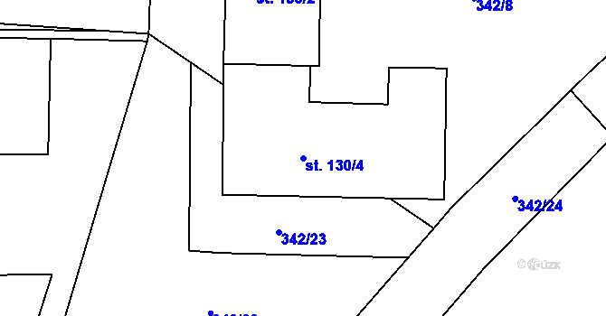 Parcela st. 130/4 v KÚ Mlékojedy u Litoměřic, Katastrální mapa