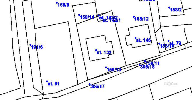 Parcela st. 132 v KÚ Mlékojedy u Litoměřic, Katastrální mapa