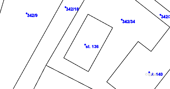 Parcela st. 136 v KÚ Mlékojedy u Litoměřic, Katastrální mapa