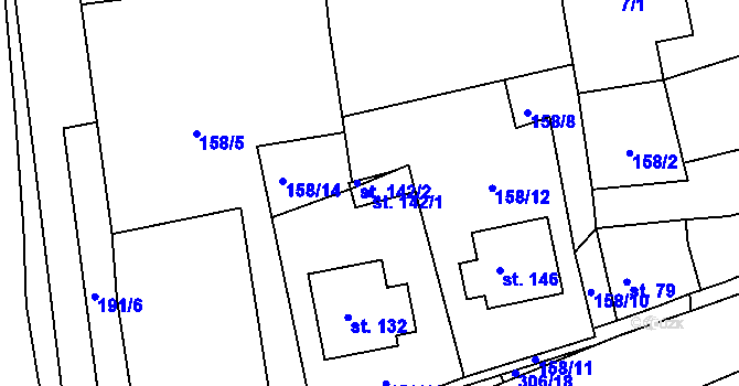 Parcela st. 142/1 v KÚ Mlékojedy u Litoměřic, Katastrální mapa