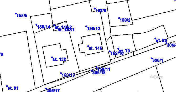 Parcela st. 146 v KÚ Mlékojedy u Litoměřic, Katastrální mapa
