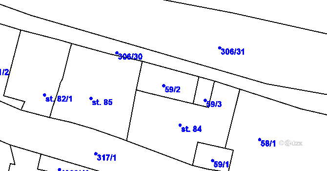 Parcela st. 59/2 v KÚ Mlékojedy u Litoměřic, Katastrální mapa