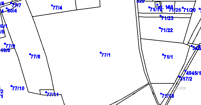 Parcela st. 77/1 v KÚ Mlékojedy u Litoměřic, Katastrální mapa
