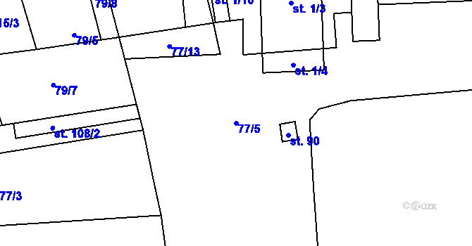 Parcela st. 77/5 v KÚ Mlékojedy u Litoměřic, Katastrální mapa