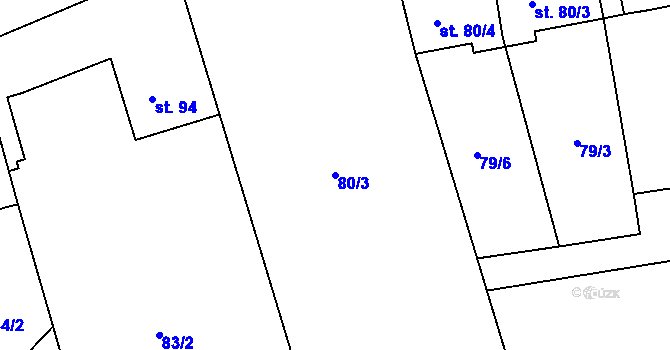 Parcela st. 80/3 v KÚ Mlékojedy u Litoměřic, Katastrální mapa
