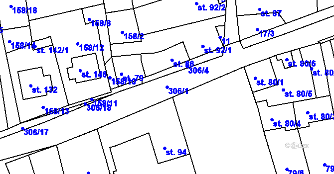 Parcela st. 306/1 v KÚ Mlékojedy u Litoměřic, Katastrální mapa