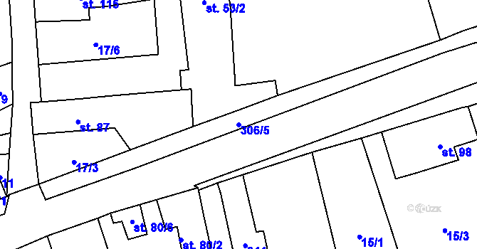 Parcela st. 306/5 v KÚ Mlékojedy u Litoměřic, Katastrální mapa