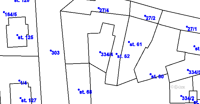 Parcela st. 334/4 v KÚ Mlékojedy u Litoměřic, Katastrální mapa