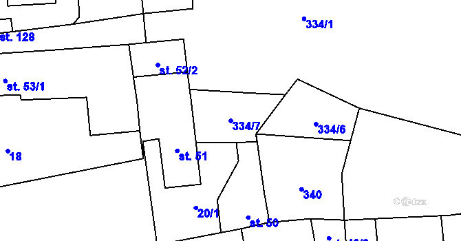 Parcela st. 334/7 v KÚ Mlékojedy u Litoměřic, Katastrální mapa