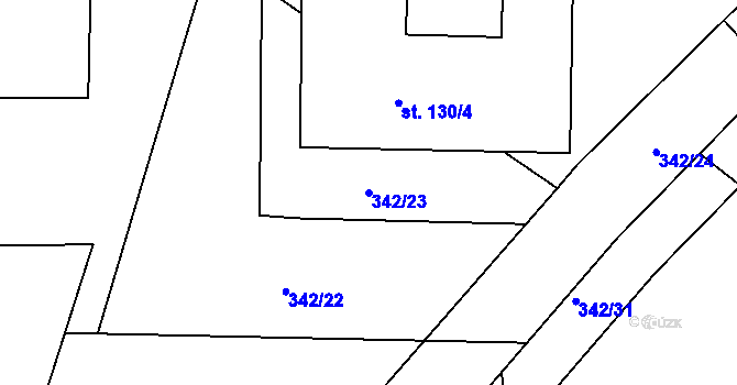 Parcela st. 342/23 v KÚ Mlékojedy u Litoměřic, Katastrální mapa