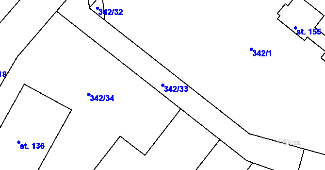 Parcela st. 342/33 v KÚ Mlékojedy u Litoměřic, Katastrální mapa