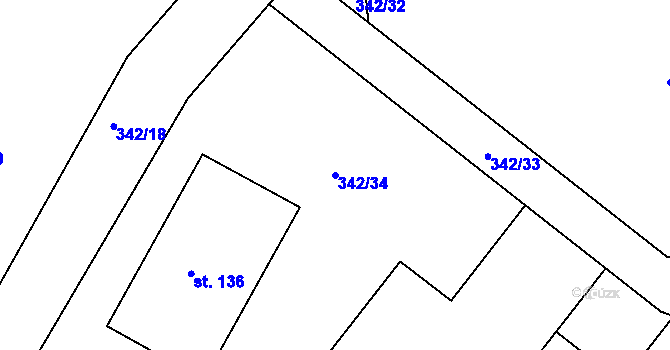 Parcela st. 342/34 v KÚ Mlékojedy u Litoměřic, Katastrální mapa