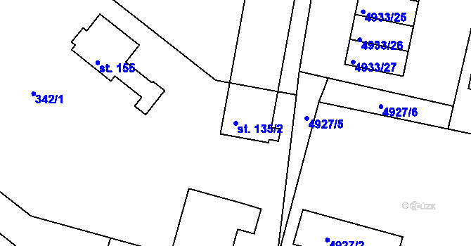 Parcela st. 135/2 v KÚ Mlékojedy u Litoměřic, Katastrální mapa