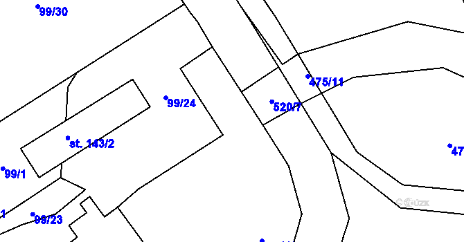 Parcela st. 2/3 v KÚ Mlékosrby, Katastrální mapa